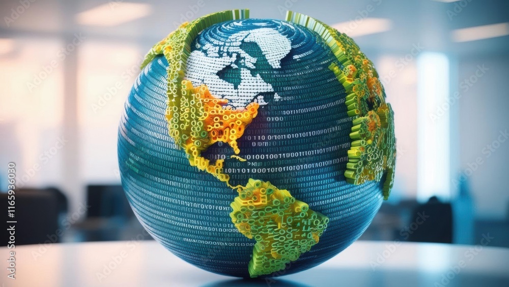 Aufkleber a vibrant, digital globe highlighting continents with a pixelated texture, symbolizing global connec