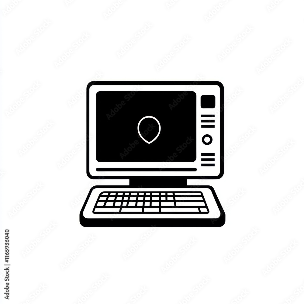 Poster retro computer icon showing location marker