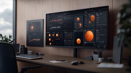 Fototapeta premium Cosmic Observatory Control Deck with Dynamic Celestial Projections Deep Space Sensor Networks Gravitational Wave Monitoring