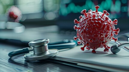 Medical research concepts on covid 19 pandemic documented in a notebook on a desk surface