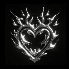 Y2k style metallic heart 3d illustration