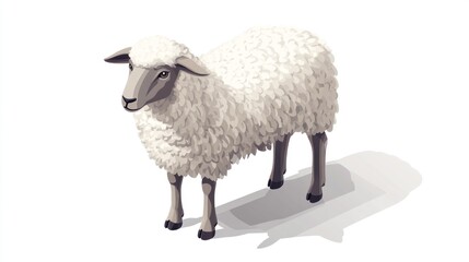 Fototapeta premium Isometric illustration of a fluffy white sheep, standing on a white background.