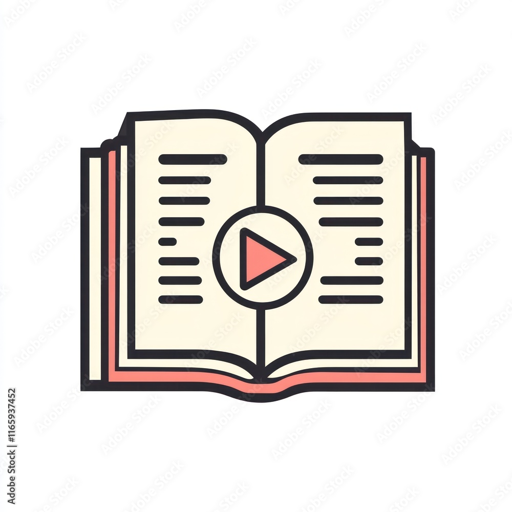 Poster open book with a play button indicating audio or video content