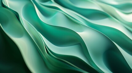 Obraz premium Smooth, undulating waves in an emerald green hue create a mesmerizing visual effect, perfect for backgrounds and design projects
