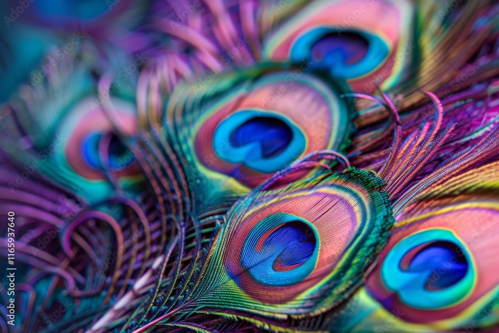Aufkleber a vibrant peacock feather is showcased in close-up, displaying a mesmerizing array of colors and int