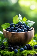 Healthy breakfast emphasizes colorful berries and aromatic mint garnish. Eco-focused breakfast shines with berries that reflect eco-conscious healthy eating, adding vitality to mornings