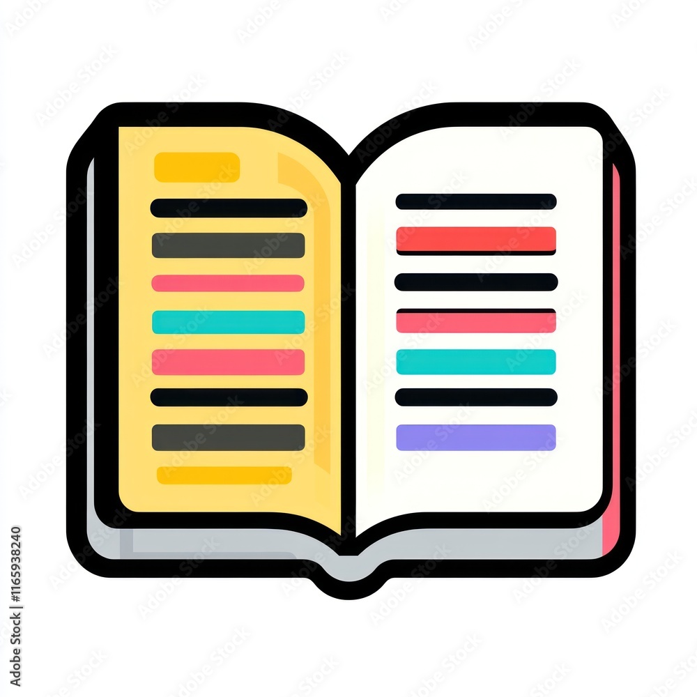Aufkleber colorful open book showing multicolored text lines