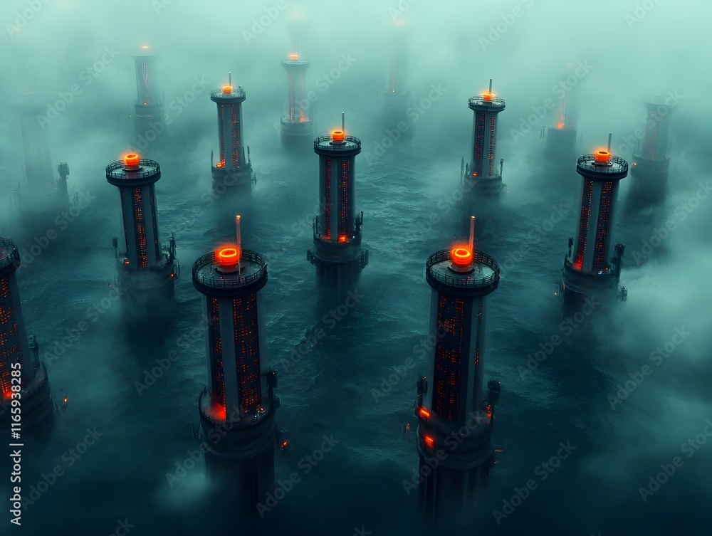 Poster expansive digital canvas with towering data pylons luminous data lagoons and intricate information e
