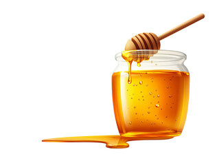 Isolated Honey Jar with Dripping Honey on Table
