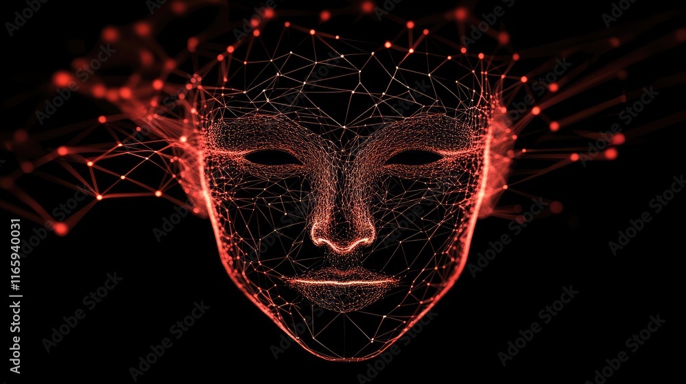 Aufkleber futuristic abstract human face with connected points, 3d render. ai and big data visualization in cy