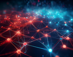 Obraz premium network connection abstract red and blue nodes