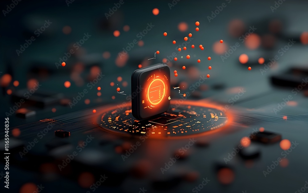 Poster cutting edge digital haven abstracting intelligent computational breakthroughs in a luminous topogra