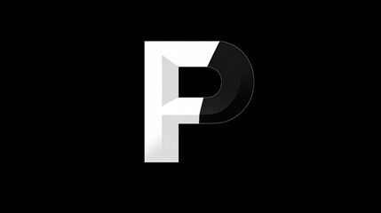 Stylized letter P in a dynamic black and white design on a contrasting background.