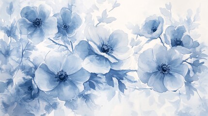 Fototapeta premium A serene watercolor painting featuring delicate blue flowers, evoking tranquility and calmness.