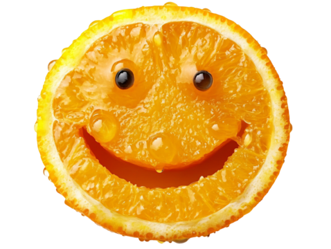 Isolated Orange Fruit Slice with Smiley Face on White Background