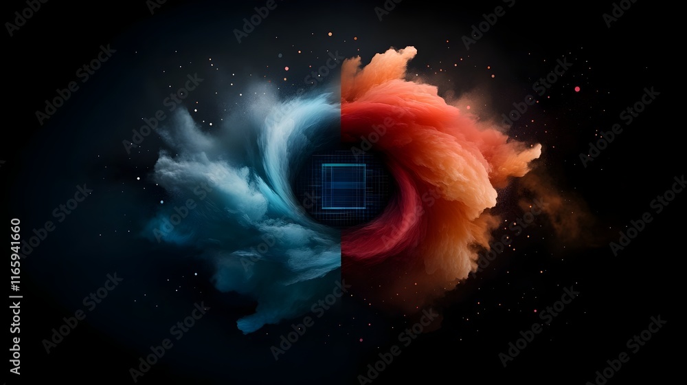 Poster cutting edge digital dreamscape with intricate data structures and generative digital patterns in an