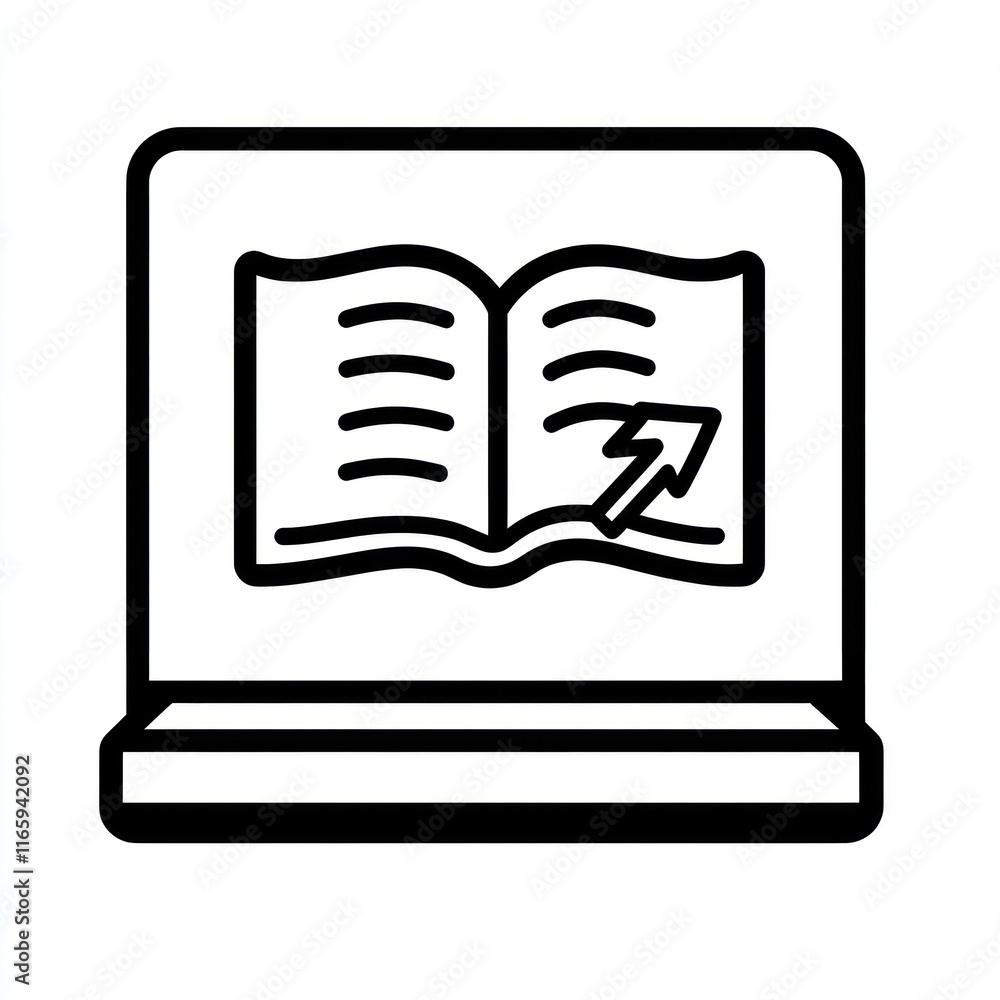 Poster laptop displaying open book and upward arrow
