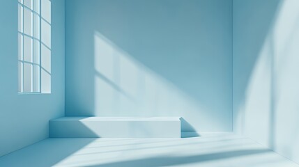 Obraz premium Minimalist Blue Room Interior Design With Platform