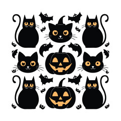 Cats Silhouettes Cats Set of silhouettes black cat, on white background. Vector Cats behavior 