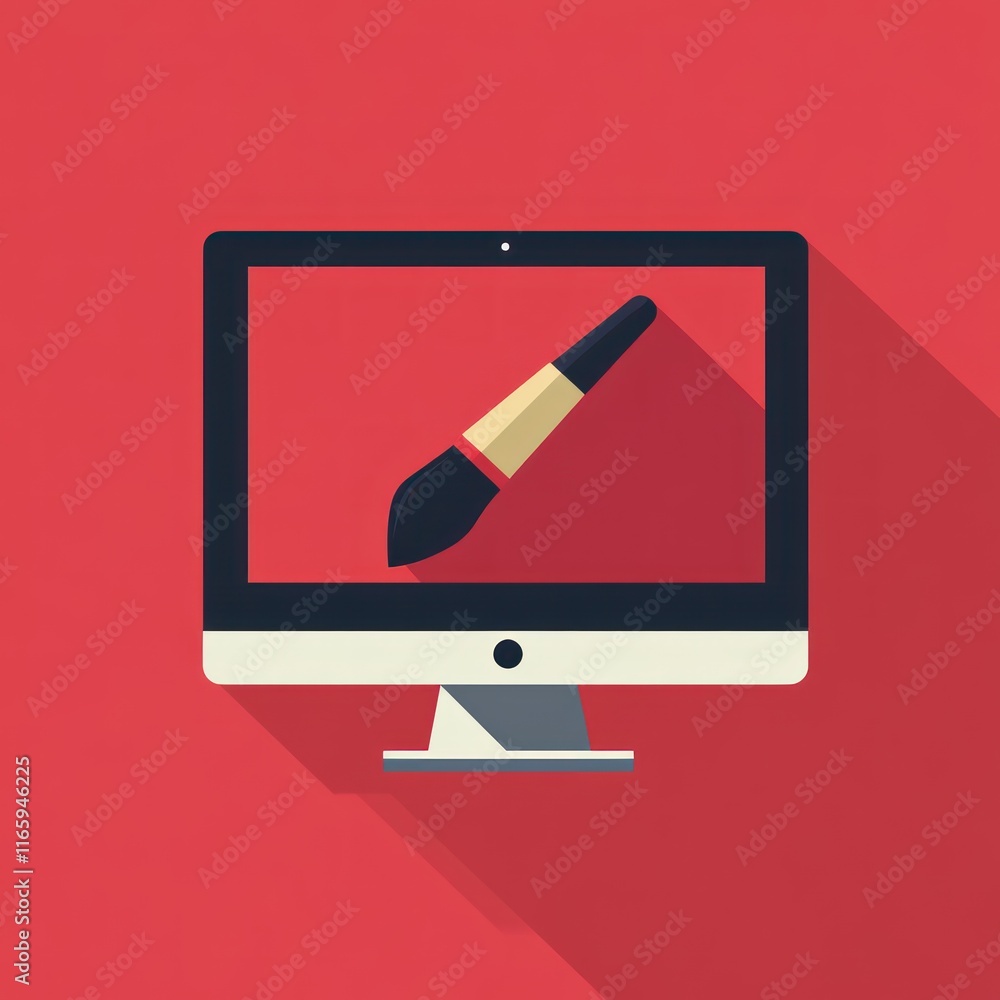 Poster digital painting brush on computer screen display