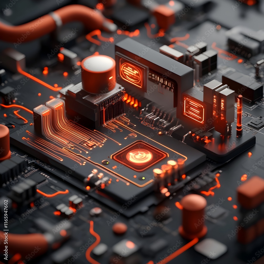 Poster an innovative digital landscape featuring glowing data conduits holographic control panels and undul