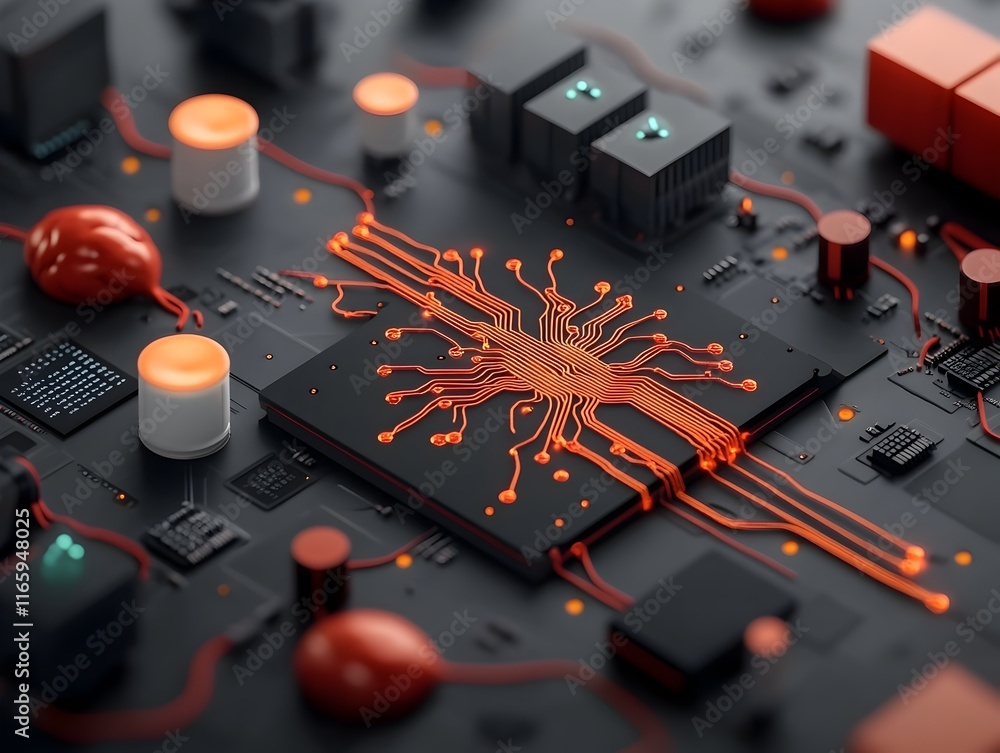 Poster technologically refined digital setting showcasing complex neural connections intelligent systems