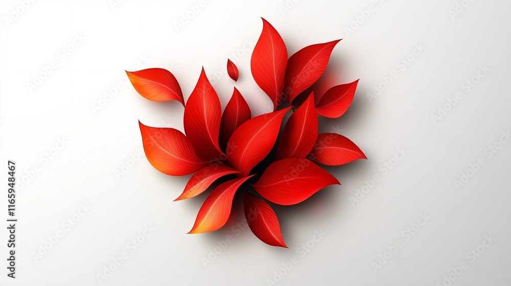 Poster a vibrant display of stylized red leaves on a light background, creating a bold and eye-catching com