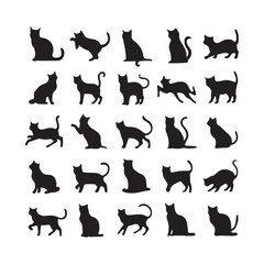 Cats Silhouettes Cats Set of silhouettes black cat, on white background. Vector Cats behavior 