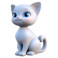 Obraz premium Adorable 3D rendered white kitten with big blue eyes sitting and to side isolated on png transparent background