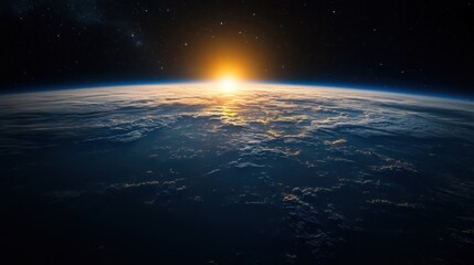 A breathtaking view of Earth from space during sunrise, highlighting its natural beauty.