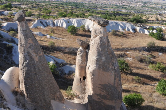 The Three Beauties rock formation - one of the most important symbols of Cappadocia in Ugrup, Nevsehir, Cappadocia, Anatolia, Turkey