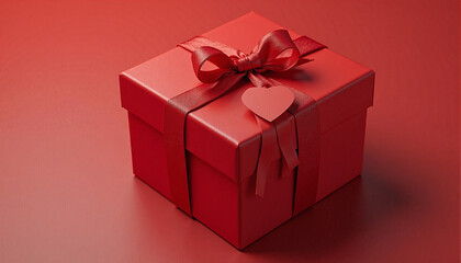 Obraz premium red gift box with a heart-shaped tag