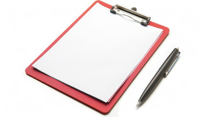 A clipboard with blank paper and a pen, ready for notes or documentation. isolated on white background