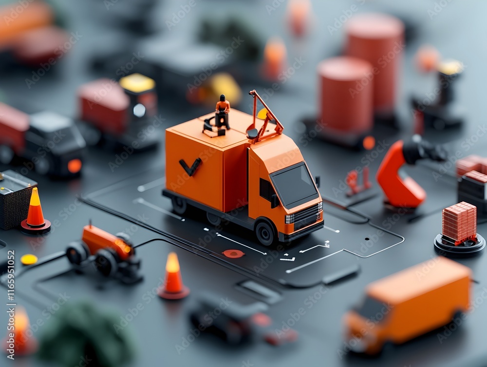 Poster advanced autonomous logistics optimization facility featuring real time supply chain monitoring pred