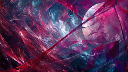 Pink and blue fractal design forming an abstract wallpaper, with translucent shapes and sharp lines creating a dynamic and visually rich composition