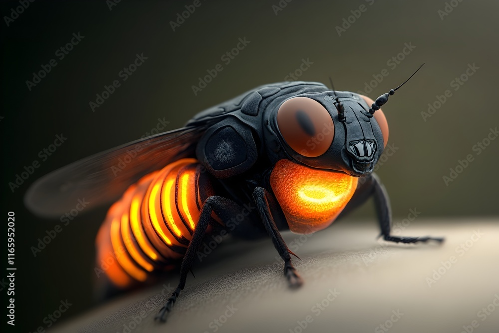 Poster magnified view of a firefly s glowing abdominal segments emitting alarm pheromones to deter predator
