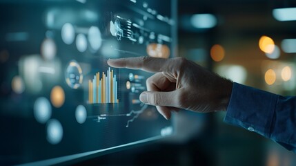 Dynamic Business Analysis Team Examining Data on a Large Screen in a Modern Office Environment