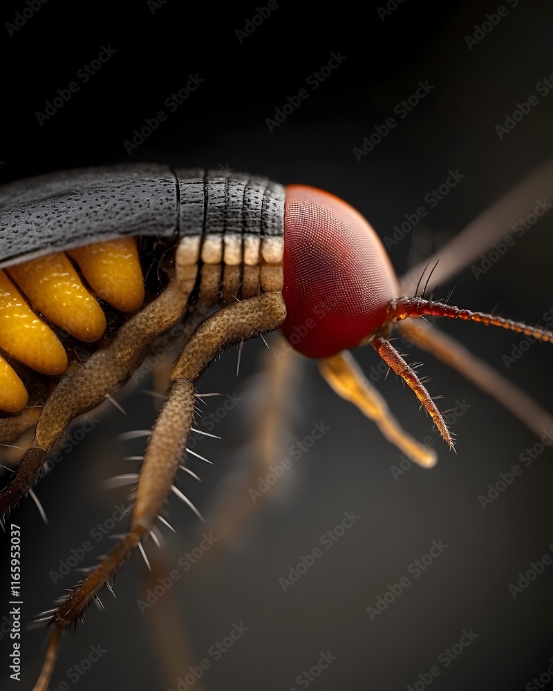 Poster extreme close up macro shot of a flea s unsettling anatomy showcasing the segmented body with interl