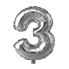A silver number three balloon.