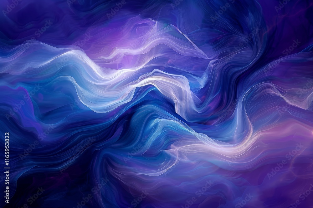 Poster a mesmerizing display of swirling colors and fluid shapes combines deep blues and vibrant purples, c