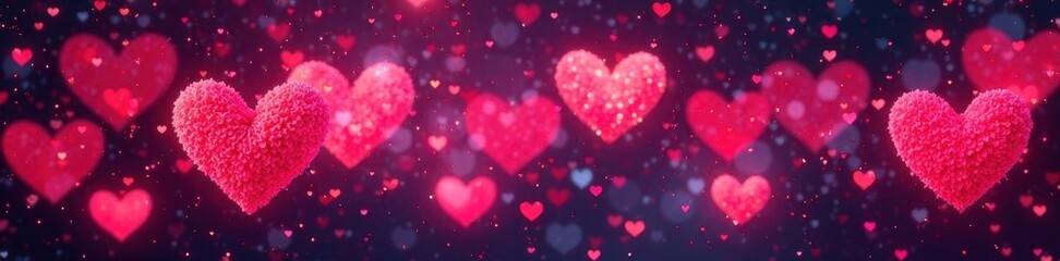 Continuous line art hearts, romantic backdrop, pink, vector