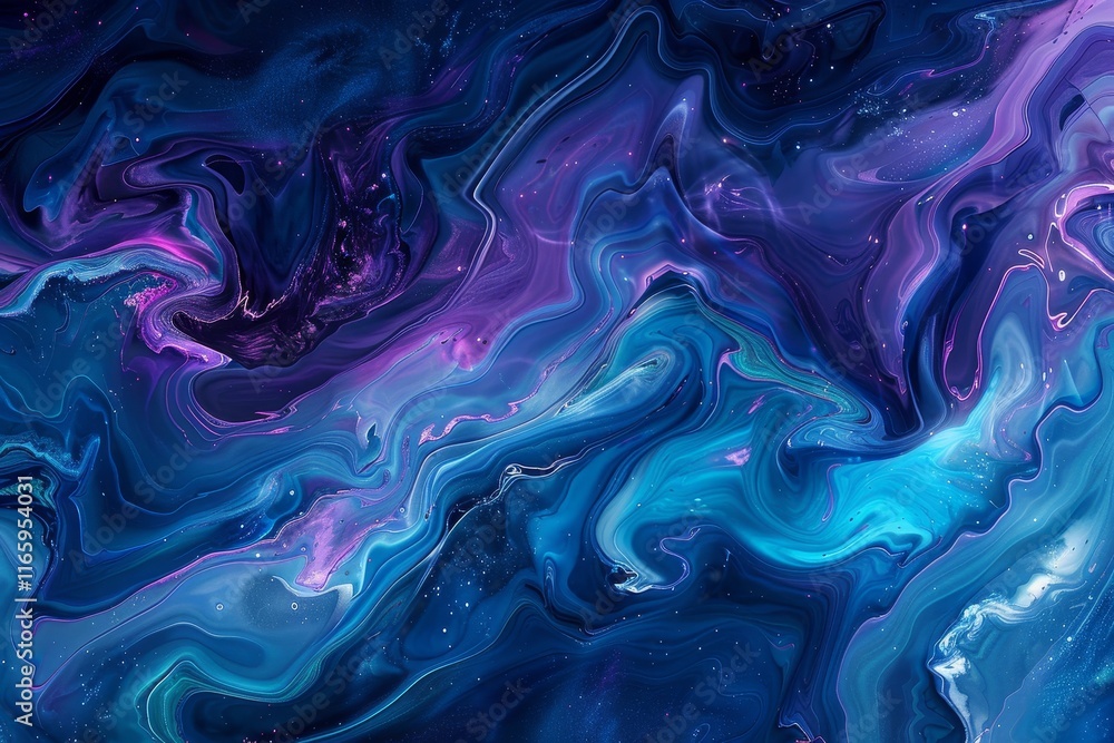 Aufkleber an artistic composition features swirling patterns in rich blues and purples, creating a mesmerizing