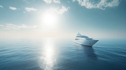 Obraz premium Luxury yacht at sea under a sunny sky.