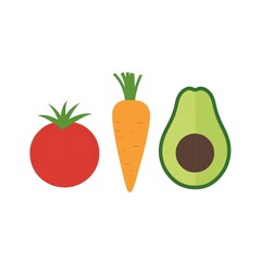 Simple Illustration of a Tomato Carrot and Avocado