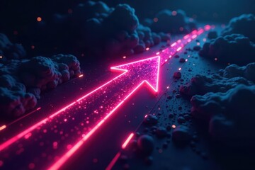 Obraz premium Glowing arrow trail in dark void depicts forward momentum , growth, innovation, graphics