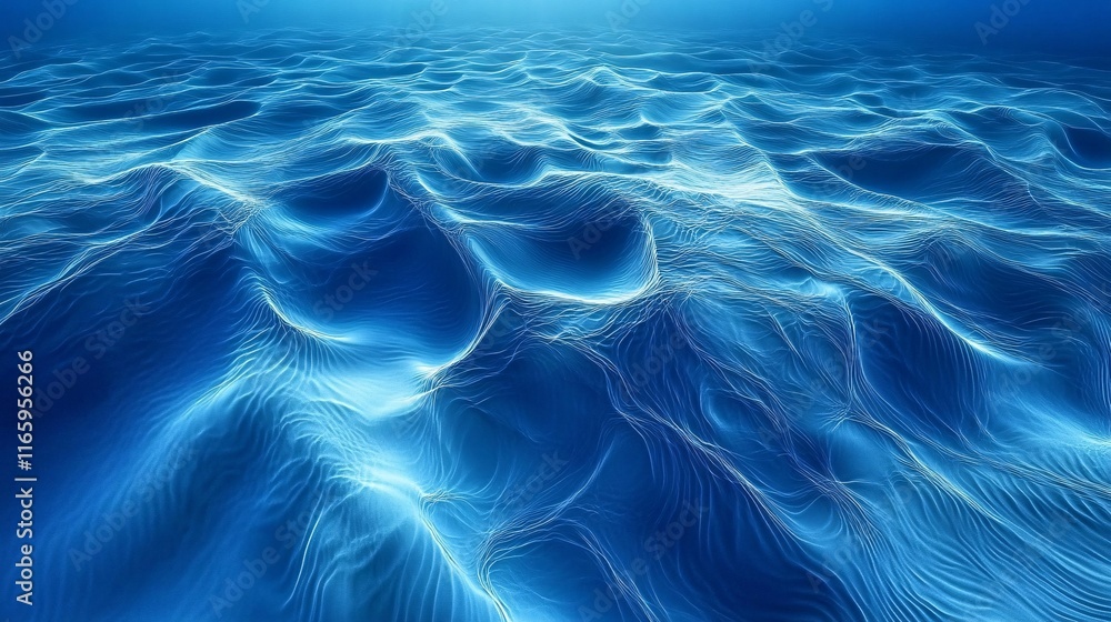 Poster mesmerizing deep blue ocean waves create a tranquil underwater scene, showcasing intricate patterns 