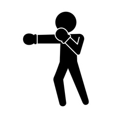 Punching boxer silhouette icon. Vector.
