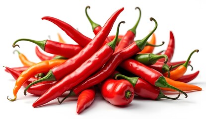 Chili peppers set. A bunch of chili peppers, red and hot peppers. Isolated on a transparent background.