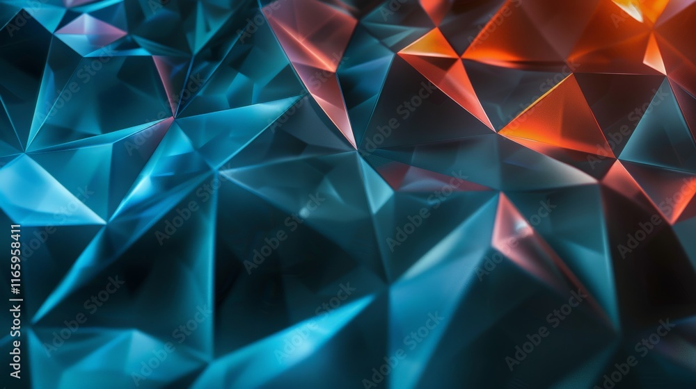Poster low poly triangular shapes creating a dynamic and modern wallpaper background with blue and orange g