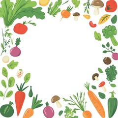 Colorful Vegetables and Mushrooms Frame a White Space